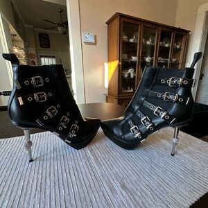 Dolls Kill Black Buckle Strap Stiletto Ankle Boots - Women